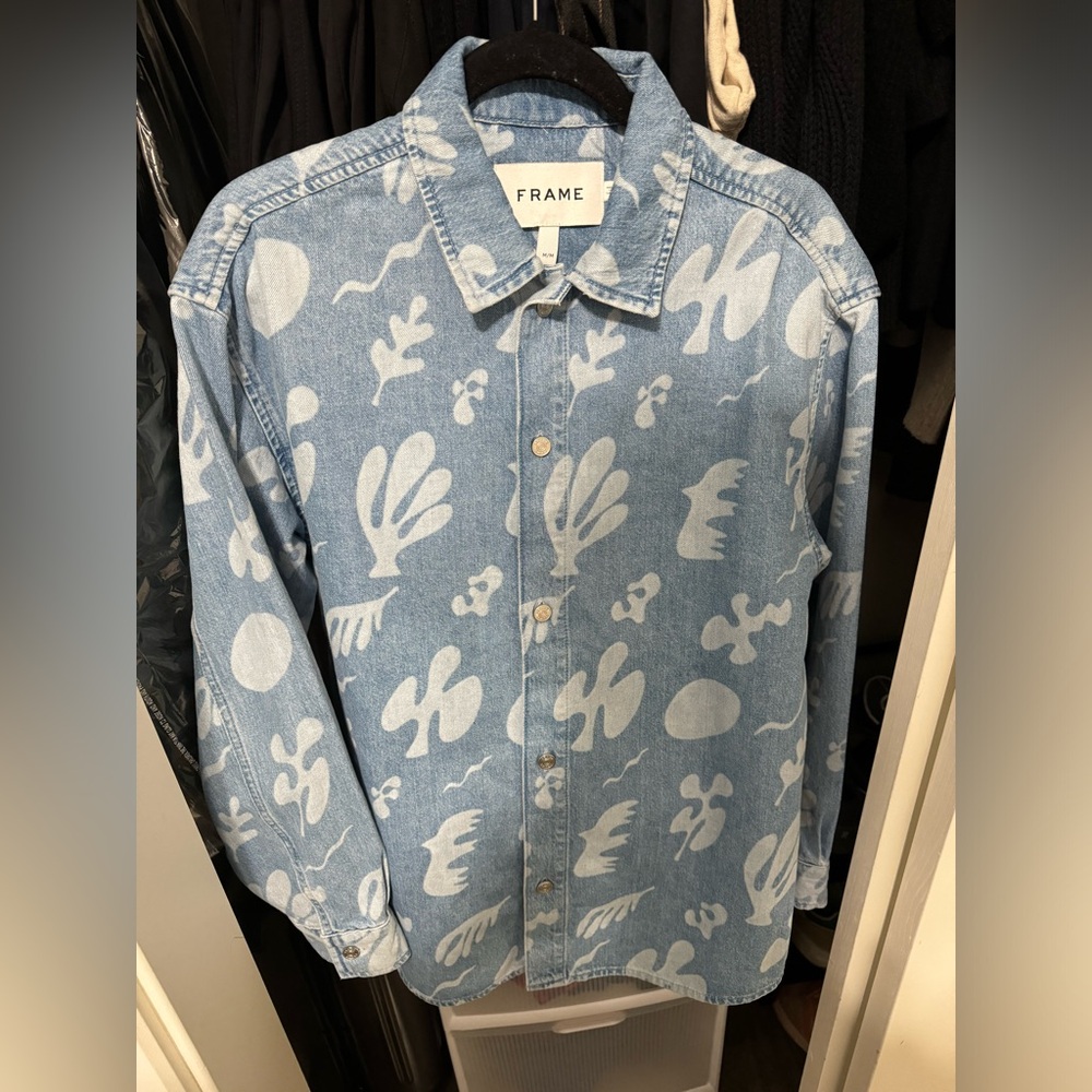 Frame Denim Blue and White Lightweight Shirt Jacket